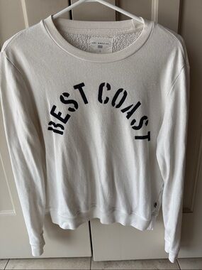 Sol Angeles White Crewneck Sweatshirt whiter white and navy 'Best Coast' size s
